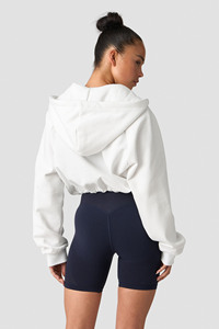 Nouveau design de sweat-shirt à capuche court pour femmes blanches, épaules tombantes, vêtements de tous les jours, anti-rides, respirant, délavé à la pierre, vierge sur le devant - Product Image 2