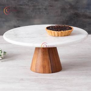 Cake <b>Stand</b> Marble with Wooden Base Flower Decor For Dessert Tabletop <b>Tea</b> & Cupcake Display <b>Stand</b> Romantic Wedding Pastry Display - Product Image 1