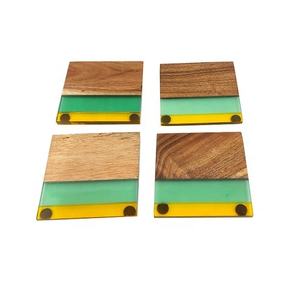 Home <b>Bar</b> Decoration Acacia Wood & Resin Eco-Friendly Square Coasters for Cup Customizable Vintage Table Accessories - Product Image 3