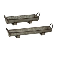 Pot de fleurs galvanisé de forme ovale de haute qualité avec poignée en corde, Pot de fleurs décoratif et jardinière, jardin de campagne galvanisé