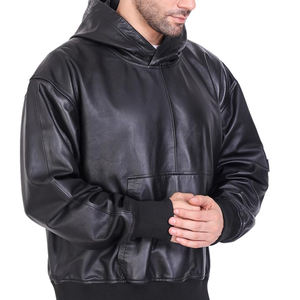 เสื้อฮู้ดหนังสำหรับผู้ชายมีทุกขนาดเสื้อฮู้ดหนังสำหรับผู้ชายสีทึบและลวดลาย - Product Image 4