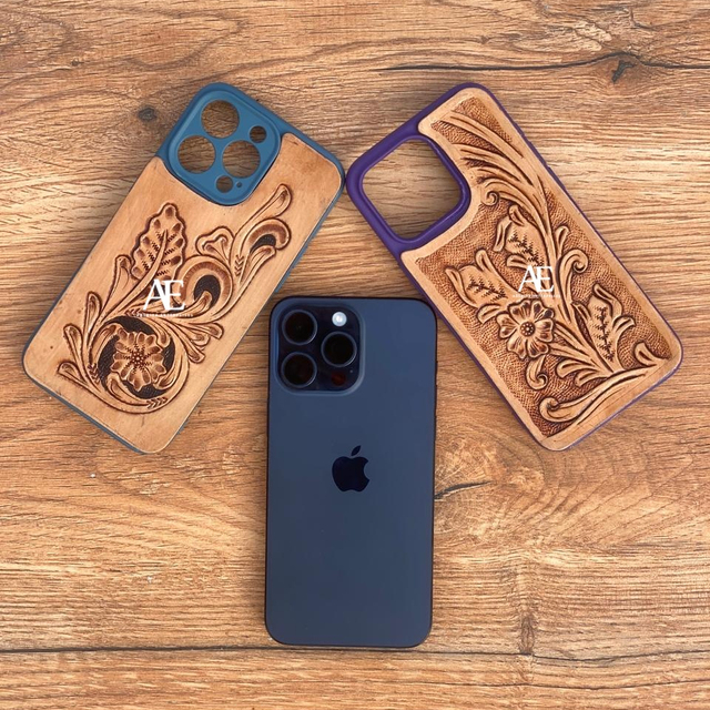 New Handmade Stylish Tooled Leather Phone Case Personalized Vintage Luxury High Quality Tooled Floral Case for IPhone 15 Pro Max