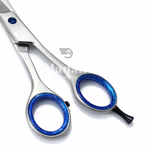 Ciseaux de coiffure professionnels en acier inoxydable, avec anneaux bleus pour les doigts, pour droitiers, pour salon et vente en gros - Product Image 4