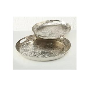 Plateau de service à fruits en métal avec design martelé pour prix de gros plateau rond en métal de taille unique personnalisée avec poignée pour fait main - Product Image 1