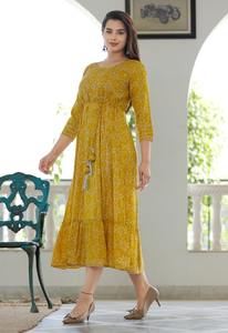 Kurti indien imprimé à col rond manches trois-quarts Designer Fashion Long Kurtis - Product Image 4