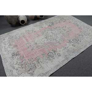 Tapis turc 5,4 x 8,4 pieds, grand tapis vintage, tapis oriental en laine blanche - Product Image 2