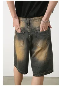 กางเกงยีนส์ขาสั้นทรงวินเทจสำหรับผู้ชาย ผ้าฝ้าย 100% ทรงหลวม ขาตรง แฟชั่น กางเกงห้าส่วน เอวสูง ระบายอากาศได้ดี - Product Image 2