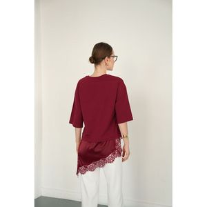Camiseta Asimétrica al por Mayor con Detalles de Encaje y Satén - [object Object] - Product Image 5