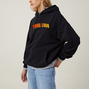 High quality 100% cotton <b>womens</b> hoodies Anti-pilling solid <b>black</b> colour oversized anti-wrinkle breathable hoodies for woman - Product Image 4