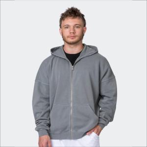 Sweat-shirts à capuche zippés en molleton français lourd 440GSM IOTA SPORTS, épaules tombantes, surdimensionnés, lavage vintage, broderie, 100% coton - Product Image 4