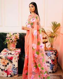 Le dernier designer de Fab Zone en soie organza pure fabriqué à la main imprimé sari fête traditionnelle de haute qualité porter Salwar - Product Image 3