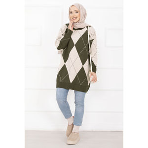 เสื้อสเวตเตอร์ถักลายบาคลาวาสีกากีสำหรับฤดูใบไม้ร่วง - Product Image 1