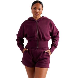 Wholesale Womens <b>Cropped</b> <b>Hoodies</b> Solid Color <b>Zip</b> <b>Up</b> Full Sleeve Womens <b>Hoodies</b> Fashionable Casual Wear With Custom Logo Printing - Product Image 5