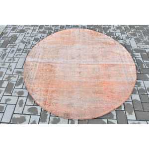 Turkish Vintage Rug, 5.2x5.2 ft Rug, <b>Red</b> Brown Abstract <b>Wool</b> Rug - Product Image 1