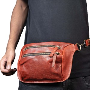 Genuine Leather <b>Men's</b> Fashion Chest Bag Custom Logo Crossbody Sport <b>pouch</b> Waist Vertical Hiking Fanny Pack for <b>Men</b> Travel - Product Image 5