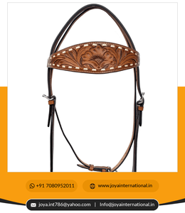 Western <b>Leather</b> Headstall / Bridle Horse Tack in Brown with Hand Carving / <b>Tooling</b> <b>Work</b> Multifunctional - Product Image 4