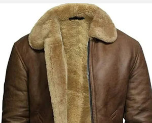 La mejor calidad 2025 Material Aviator Pilot Brown Flying Bomber Chaqueta de cuero genuino para hombres con Cuello de piel Tarifa al por mayor - Product Image 3