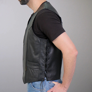 Veste en cuir classique sans manches pour hommes - Product Image 3