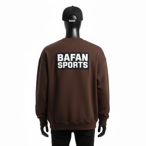 Men Pullover Sweatshirt Premium Brushed <b>Fleece</b> Cotton Polyester 320 GSM <b>Brown</b> Streetwear Embroidery Logo Basics Sweatshirts - Product Image 2