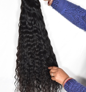 Faisceau non traité à cuticules alignées Traitement de tempes indiennes vierges bouclées Aucun Extension de cheveux humains à double trame ondulée Machine - Product Image 3