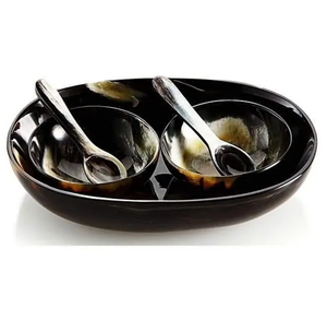 Bol de service à salade en corne de buffle avec cuillère à salade Nouveau design jetable Serveur à salade en corne de buffle Fabricant en gros - Product Image 2