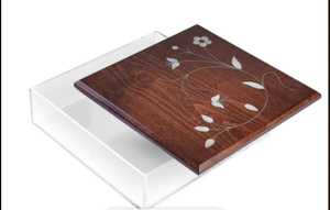 Caja de fecha y dulce acrílica de tamaño personalizado de primera calidad con madera maciza y tapa de nácar hecha a mano Ramadán Mubarak y regalo Eid - Product Image 3