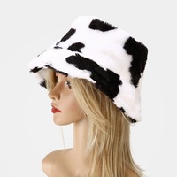 Chapeau Bob en Peluche Imprimé Vache à Large Bord, Chaud et Épais pour l'Hiver, Style Pêcheur Unisexe, Streetwear, Style Extérieur, Vente en Gros de Chapeaux en Lot