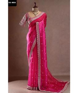 Saree en tissu de soie Tibby de mariage indien avec séquence avec fil de travail Saree de saison de mariage et de festival avec des pièces de chemisier - Product Image 1