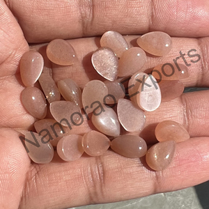 Đào tự nhiên Moonstone <span class=keywords><strong>Pear</strong></span> Cabochon Loose màu hồng đá quý đối với trang sức làm cho tất cả các kích cỡ có sẵn với phẳng trở lại đá - Product Image 5