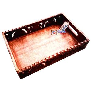 Plateaux de rangement de haute qualité décor moderne personnalisé extérieur luxe écologique brun Rectangle service plateau en bois article cadeau - Product Image 2