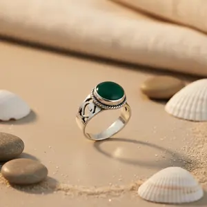 "925 Silver Emerald Cut Green Onyx <b>Ring</b> for Women-Natural Stone Rhodium Plated <b>Dainty</b> Design" - Product Image 2