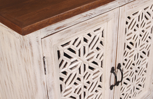 Petit buffet d'inspiration fermière touche élégante avec portes à lattes grand rangement caché pour un salon confortable salle à manger espaces de salle de bain - Product Image 4