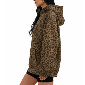 Custom Size Casual Wear <b>Women</b> Leopard-print Hoodies New Arrival Long Sleeve Lightweight Pullover Hoodie For Ladies - Product Image 3