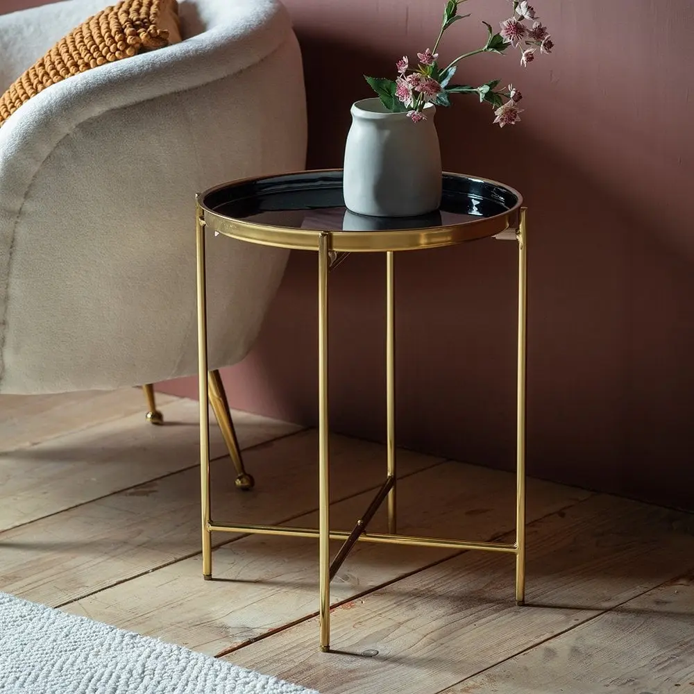 Table d'appoint en métal contemporain, fabriquée à la main, avec Table de rangement ronde au fini noir, pour chambre à coucher, salon, Offre Spéciale