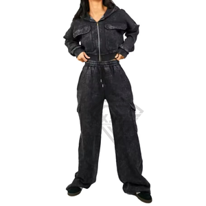 ชุดวอร์มผ้าฟลีซทรงโอเวอร์ไซส์สไตล์วินเทจ ล้างสีแบบแอซิด คุณภาพสูง สำหรับผู้ชายและผู้หญิง ระบายอากาศได้ดี - Product Image 1