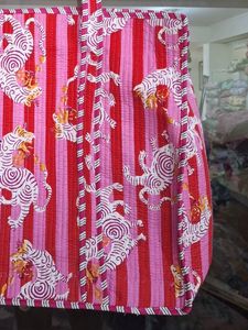 กระเป๋าผ้าฝ้ายพิมพ์ลายเสือโบฮีเมียนทำด้วยมือกระเป๋าสะพายไหล่ลายทางเป็นมิตรต่อสิ่งแวดล้อมสำหรับฤดูร้อนใช้ในชีวิตประจำวัน - Product Image 3