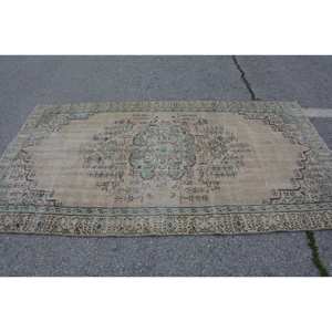 Tapis en laine turque beige et vert vintage de 4 pieds x 8,4 pieds, tissage plat, patchwork avec support en latex pour décorations de salon - Product Image 3