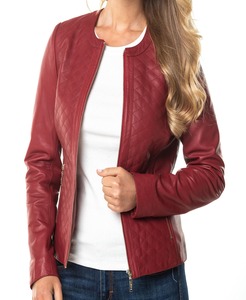 CLASSY CHERRY RED varsity jacket Fashion Slim Fit Coat Casual Coupe-vent Outwear Vestes en cuir pour femmes par Maximize Wear - Product Image 1