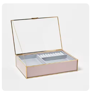 Boîte à bijoux contemporaine en verre clair et en laiton avec cadre en métal décoratif de luxe mallette de rangement en métal de conception populaire boîtes à bijoux - Product Image 6