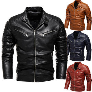 Hot Selling Elegant Men's Autumn Leather Jacket Solid Color with Two Side Pockets Made From Durable jacket for men - Product Image 6