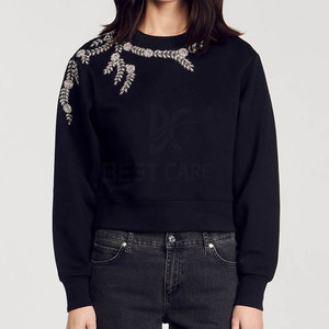 Sweat-shirt en tricot élégant pour femmes, streetwear, avec strass brillants sur le devant, pour l'hiver - Product Image 4