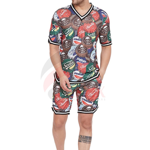 ชุดเสื้อยืดและกางเกงขาสั้นทรงสลิมฟิตของผู้ชาย,ชุดเสื้อยืดและกางเกงขาสั้นเทปแบรนด์สีดำกำหนดเองได้บล็อกสีนีออน - Product Image 1