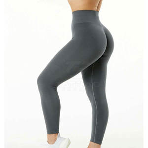 Leggings de yoga pour femmes de haute qualité, faible MOQ, motif uni, taille haute, spandex/nylon, séchage rapide et respirant, conception de logo personnalisée - Product Image 3