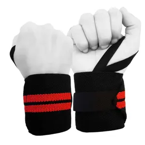 Envoltura de muñeca de algodón para levantamiento de pesas en gimnasio, Logo personalizado, color rojo, para Fitness y culturismo, venta al por mayor