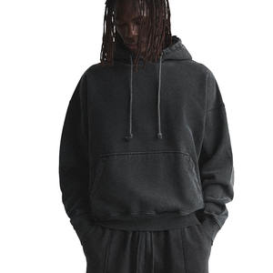 Sweat à capuche surdimensionné d'hiver en coton lourd 400 GSM pour hommes, pull vintage lavé, sans ficelle, approvisionnement en gros - Product Image 1