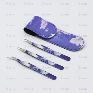 Nouvel Arrivage : Ensemble de Pinces à Cils de Précision Antistatiques en Acier Inoxydable avec Étui à Motif Nuage et Logo Personnalisé, Pointe en Fibre Lisse pour Faux Cils - Product Image 2