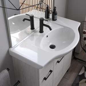 Ravenna 85cm Floor-Standing Bathroom Cabinet with 3 <b>Doors</b> <b>Mirror</b> and White Oak Wall Unit - Product Image 3