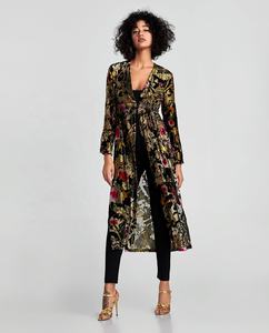 Kimono largo bohemio con estampado Floral para mujer, ropa elegante con cinturón para vacaciones, Túnica de algodón - Product Image 6