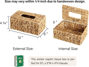 Meilleure vente de porte-serviettes en jacinthe d'eau couvercle de boîte à mouchoirs Rectangle décoratif supports élégants - Product Image 3