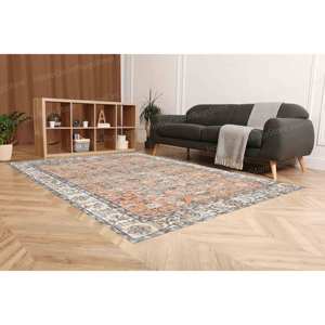 Tapis turc à motifs floraux, tapis orange, tapis bohème, tapis imprimé, tapis fin non tissé - Product Image 2